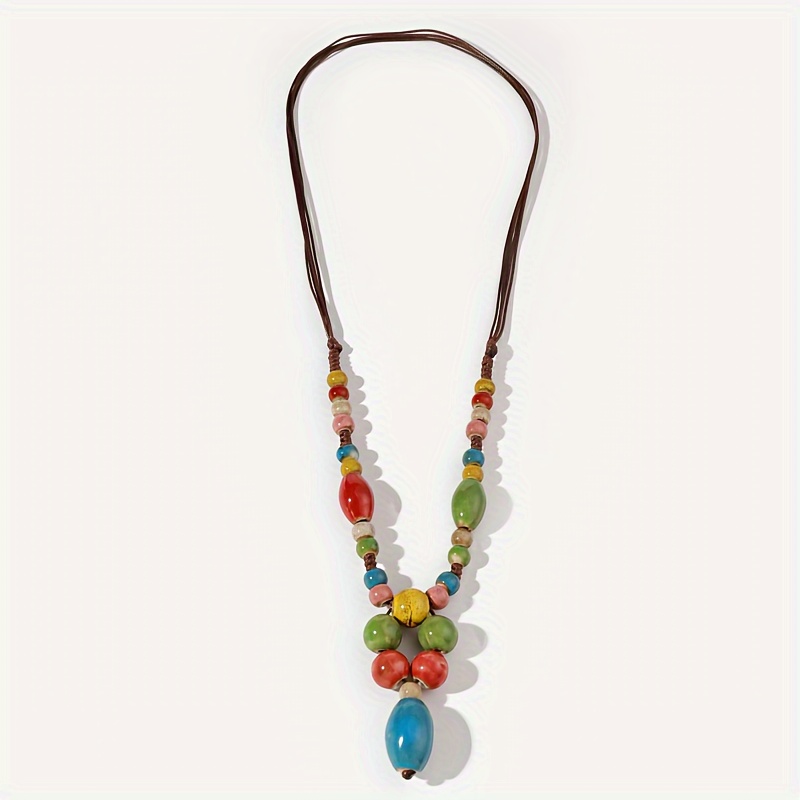 Bohemian Ceramic Beaded Y Necklace and Bracelet Set